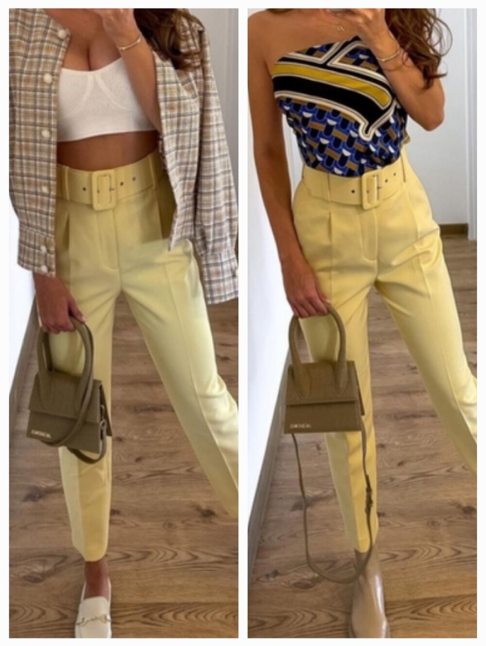 Zara Women's Yellow High-Waisted Belted Pants Small S 26x26 Cropped Trousers - Picture 4 of 16